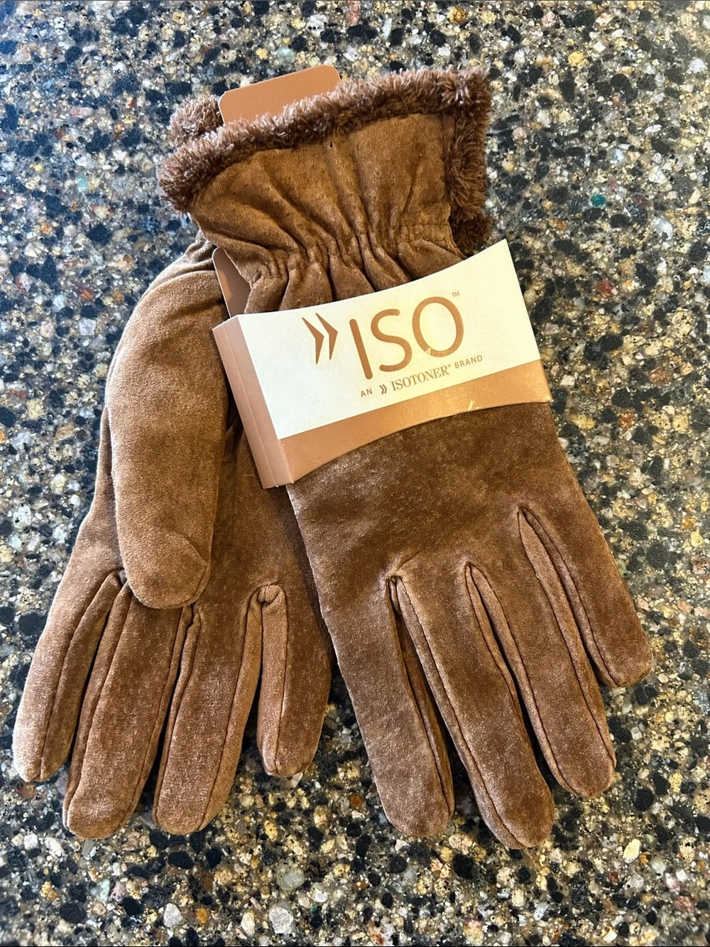 NEW Isotopes Brown Leather Suede Gloves with Fur Trim - Picture 6 of 6